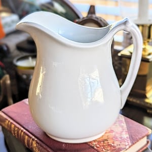 Antique Homer Laughlin Stone White Pitcher: Elegant USA Pottery