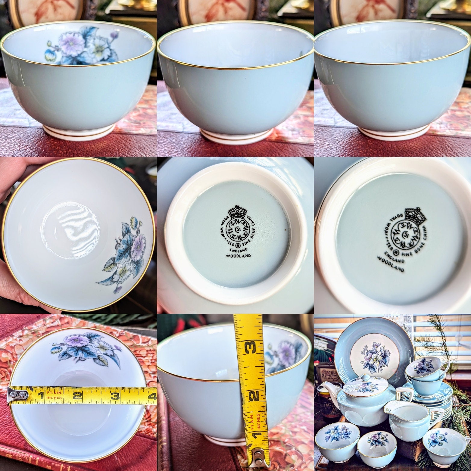 Royal Worcester Woodland Tea Set: Floral Teapot, Teacup, Creamer