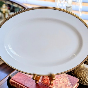 Vintage Johnson Bros Raleigh Platter: Gold & Black Rim Oval Server