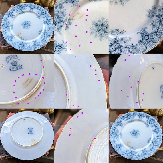 Antique Flow Blue Keswick Plate: Wood & Son Semi-porcelain