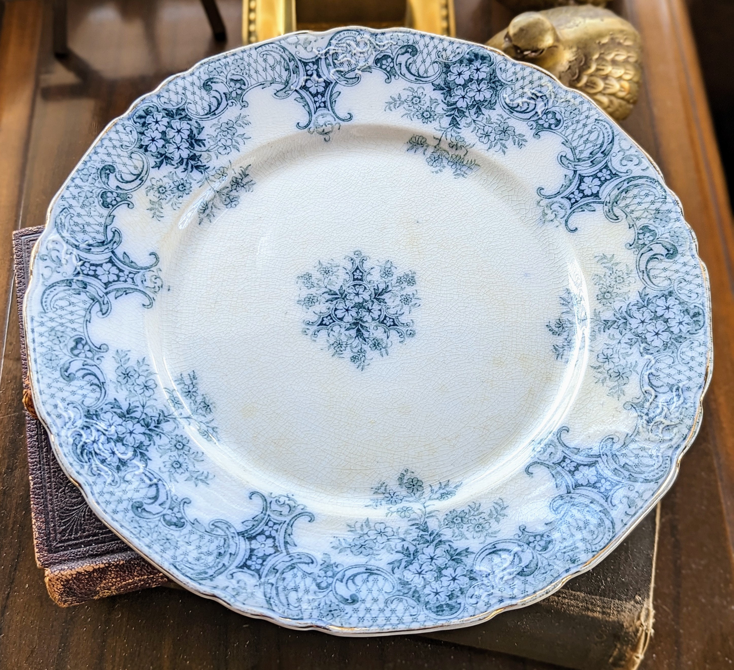 Antique Flow Blue Keswick Plate: Wood & Son Semi-porcelain