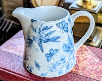 Vintage Botanic Blue Creamer Small Jug By Portmeirion - England, Bugs Flowers
