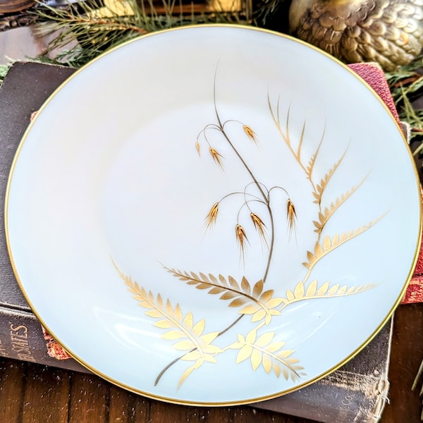 Elegant Vintage H & Co Selb Bavaria Germany Kunstabteilung Seethal Chiemsee Decorative Appetizer / Dessert Plate With Gold Wild Oat And Fern