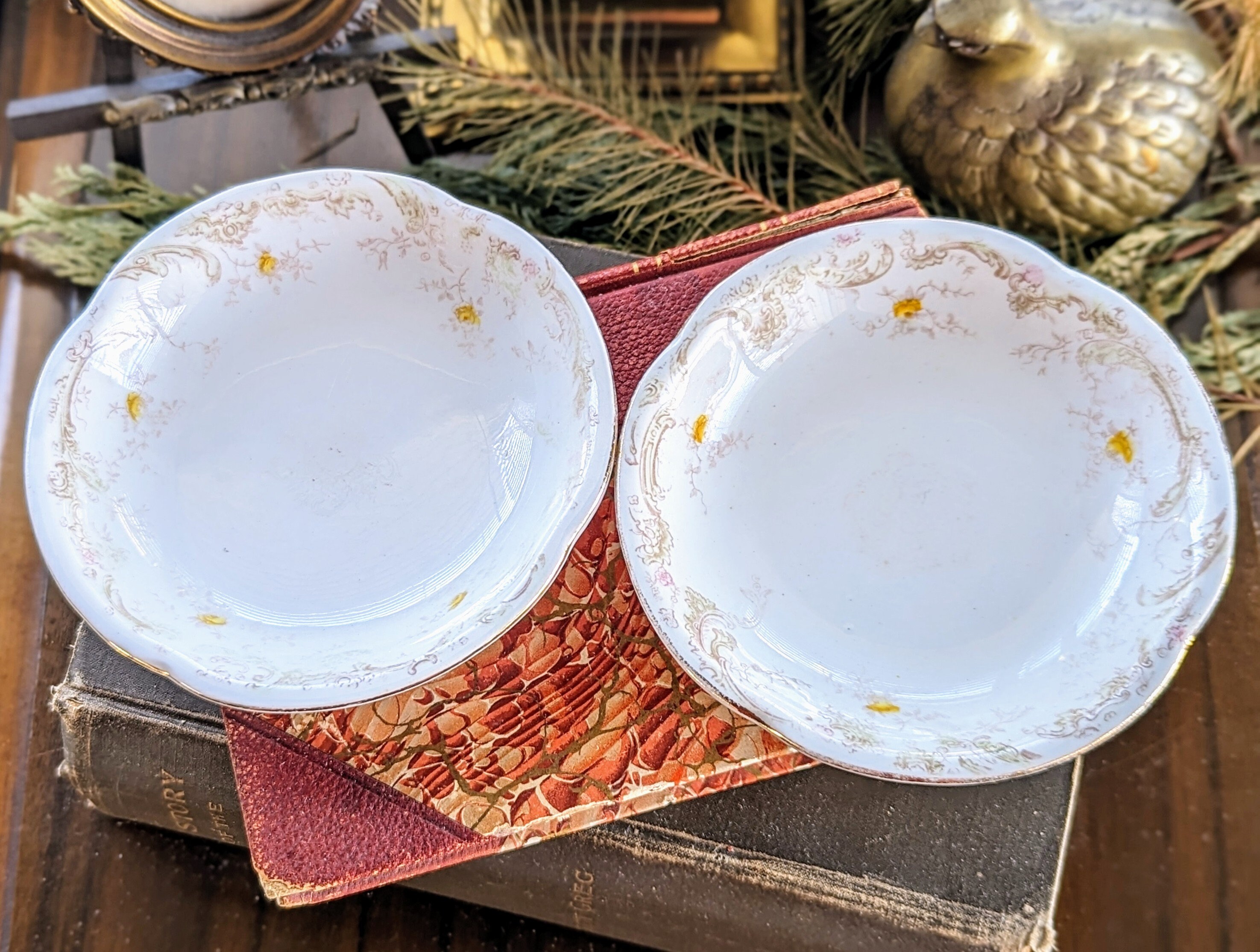 Antique Henry Alcock & Co Floral Porcelain Dishes: England, 1891