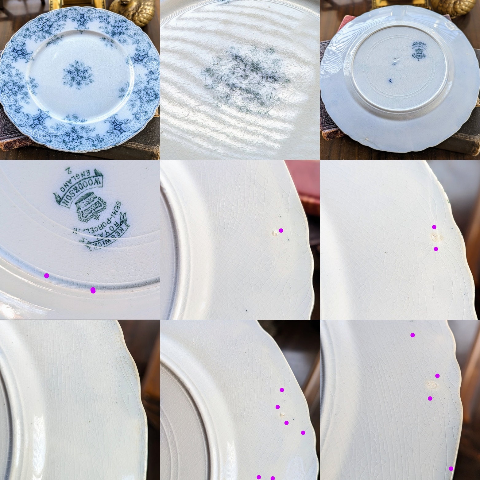 Antique Flow Blue Keswick Plate: Wood & Son Semi-porcelain