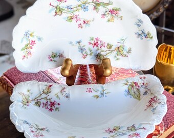 Antique Haviland & Co Limoges Bone Dishes Set Of Two Dainty Florals Embossing - France