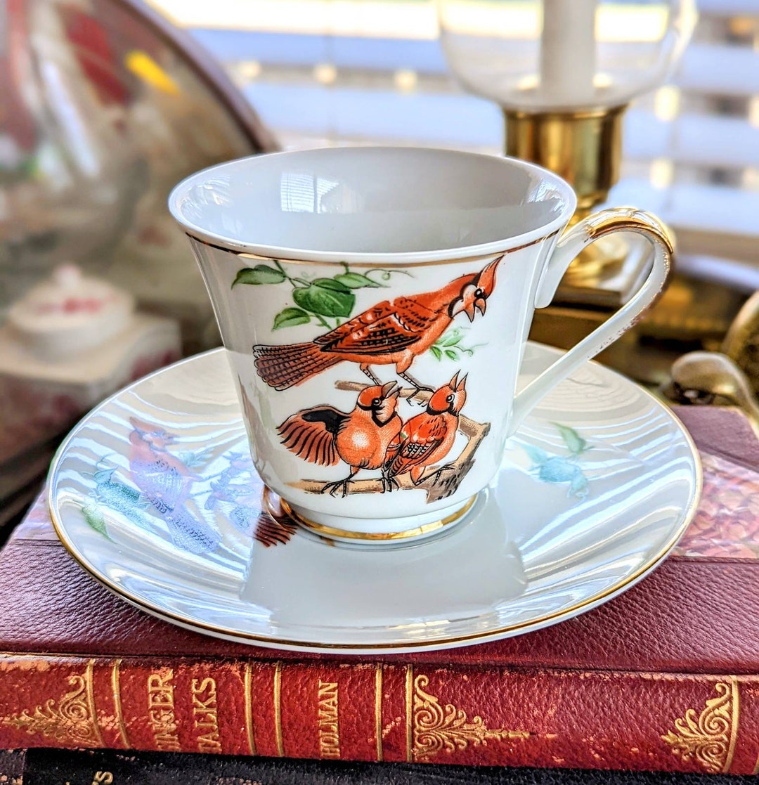 Vintage Cardinal Bird Teacup and Saucer Set: Made in Japan - Etsy