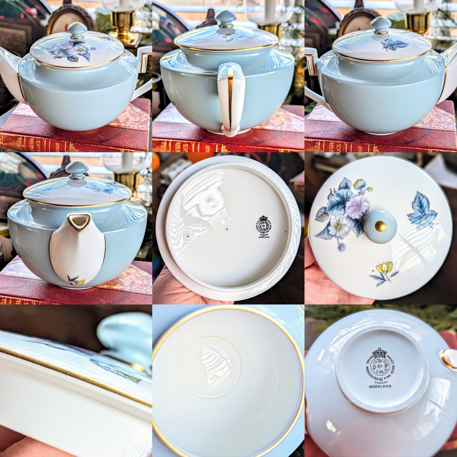 Royal Worcester Woodland Tea Set: Floral Teapot, Teacup, Creamer