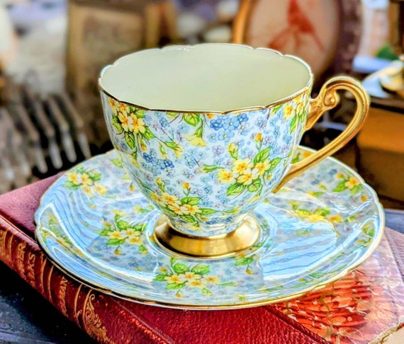Shelley Bone China Tea Cup & Saucer: Chintz Primrose Pattern