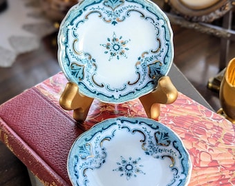 Alfred Meakin Blue Green Gold Cambridge Pattern Butter Pat Set Of Two , England