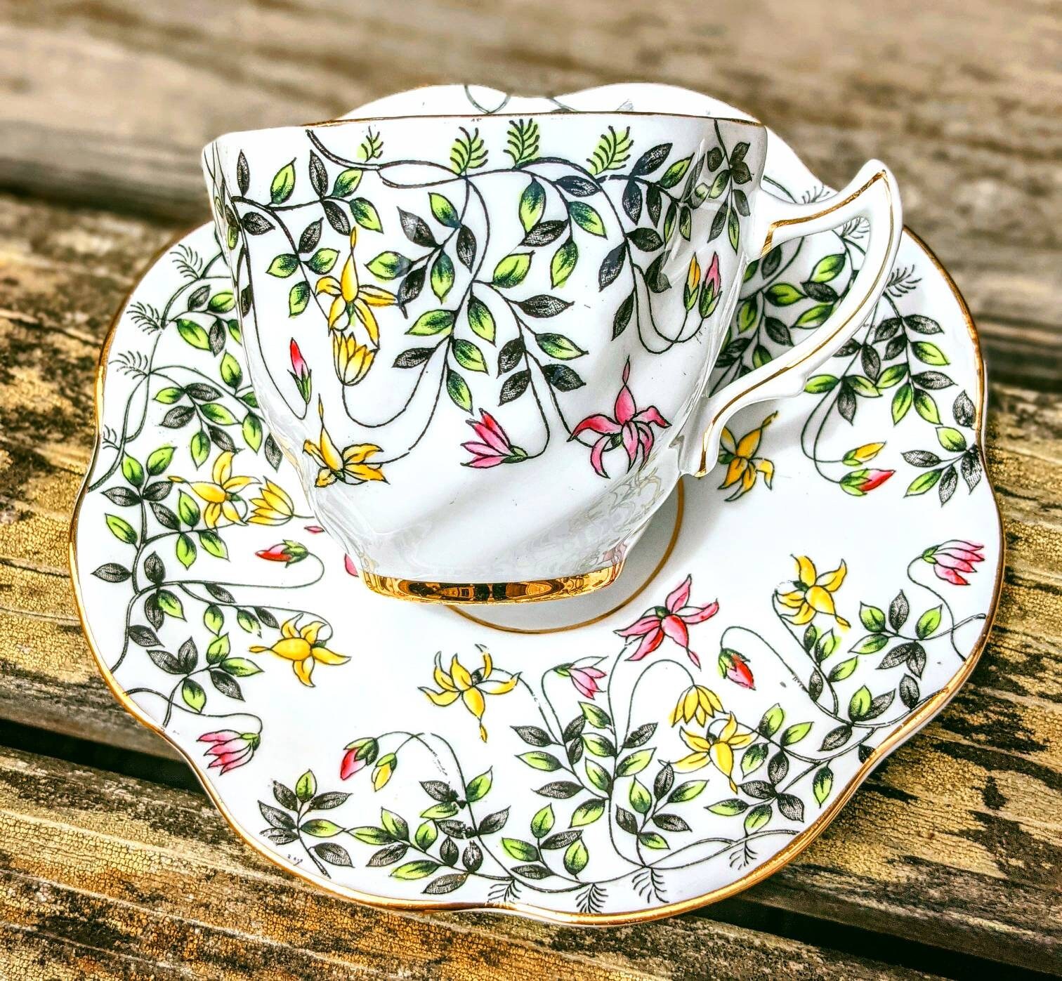 Vintage Rosina Bone China Flat Teacup And Saucer Duo Swirl Etsy