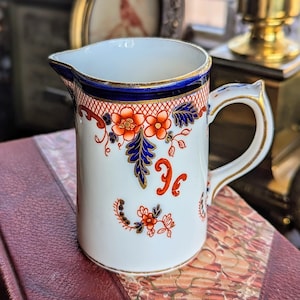 Antique Crown Staffordshire Imari Creamer: Floral Milk Jug with Gold