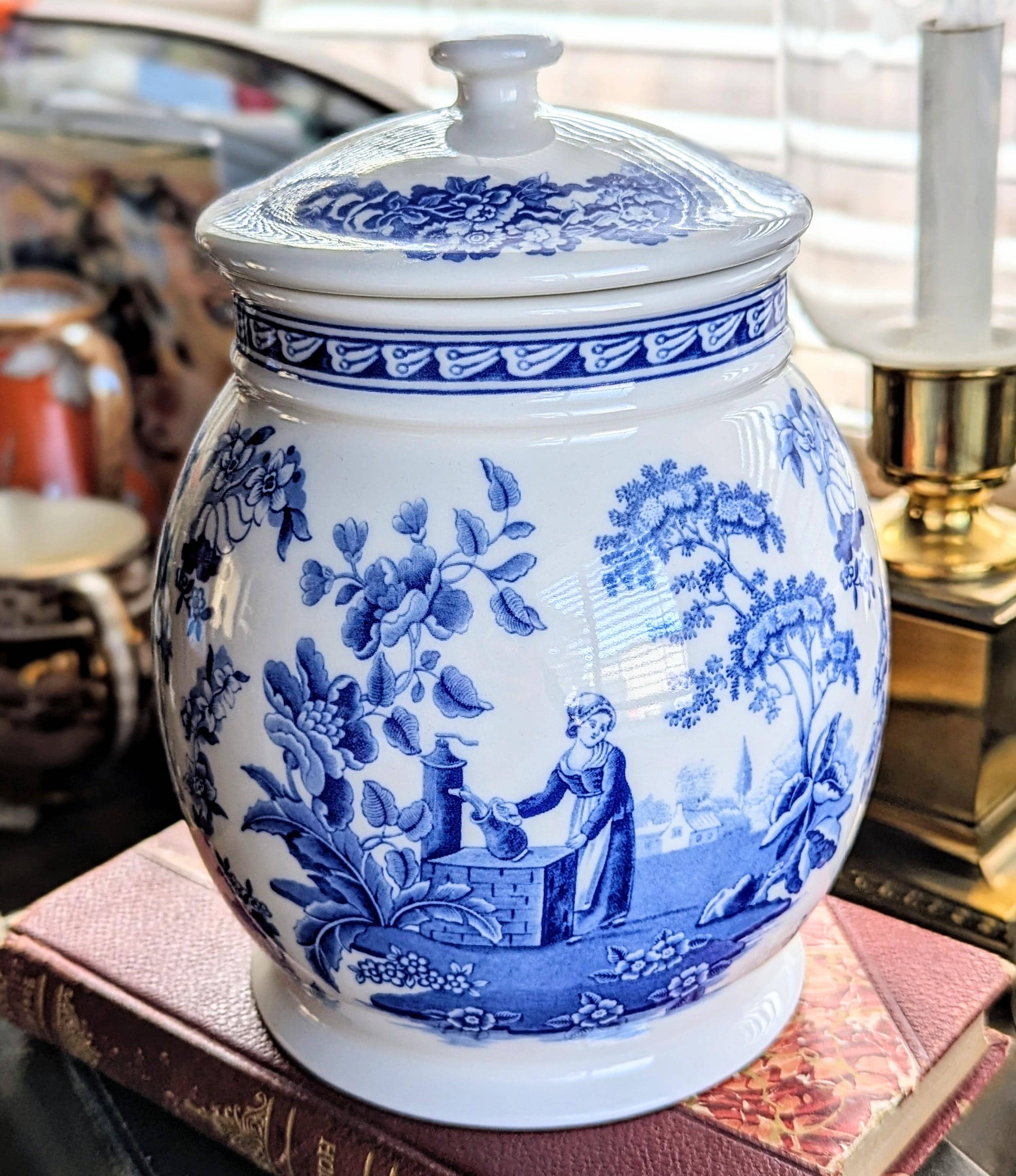 Vintage Biscuit Jar Blue Porcelain - Etsy