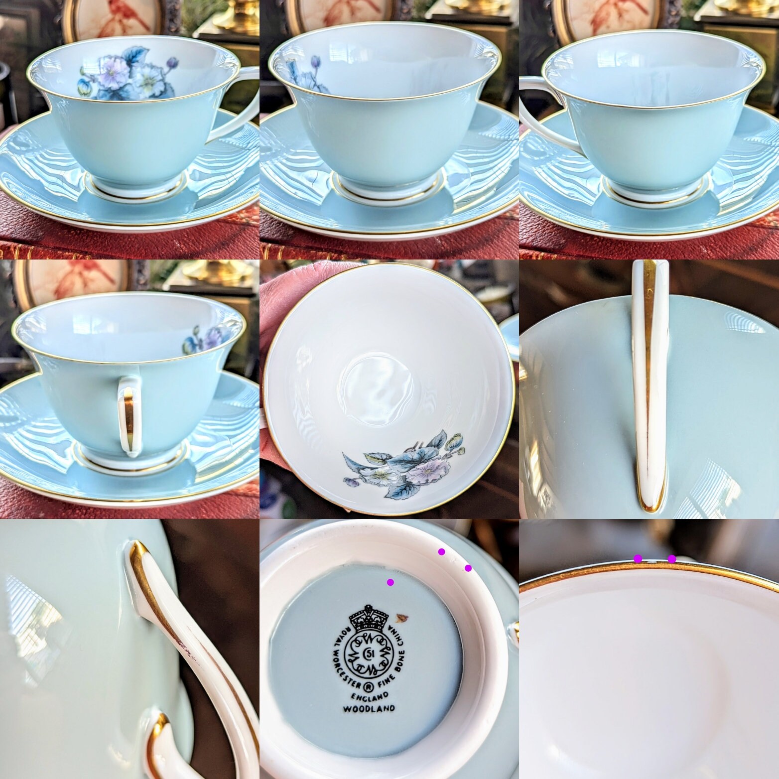 Royal Worcester Woodland Tea Set: Floral Teapot, Teacup, Creamer