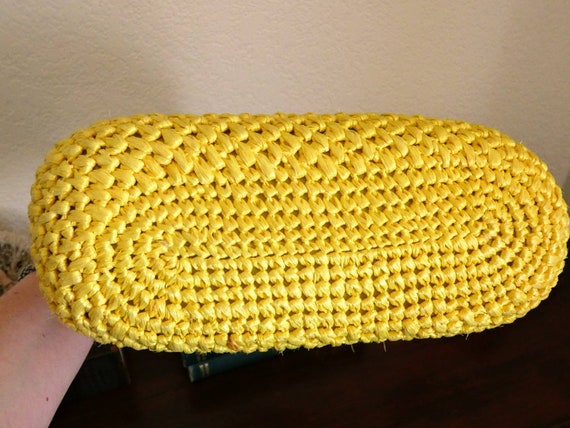 Vintage Canary Yellow Woven Raffia Three Compartm… - image 6