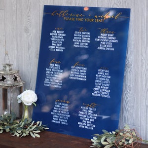 Custom Acrylic Seating Chart Sign / Navy + gold / wedding / bridal shower / seating arrangement
