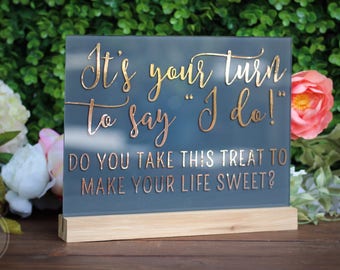 Custom Rose Gold / Grey Acrylic Wedding Sign / Events / I do / Dessert