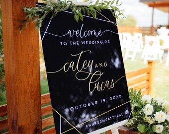 Acrylic Wedding Welcome Sign / welcome to our beginning / handlettered / lucite / black custom sign / modern