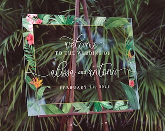 Custom Acrylic Wedding Welcome Sign / tropical / welcome to our beginning / handlettered / lucite / hawaiian