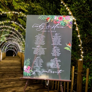 Tropical Acrylic Seating Chart Sign / clear / wedding / hawaii / seating arrangement