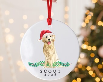 Golden Retriever Christmas Ornament, Personalized Golden Dog Ornament, Custom Name Ceramic Ornament, Holiday Pet Gift