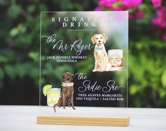 Custom Dog Bar Menu | Wedding | goldendoodle | Acrylic Sign | lab | puppy | cocktail menu | watercolor