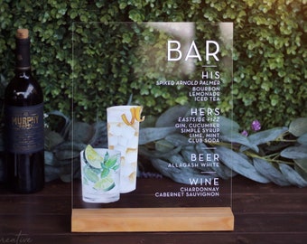Custom Acrylic Cocktail Menu | Modern Wedding | Floral | Modern | Flowers | Cocktail Menu | Couples cocktails