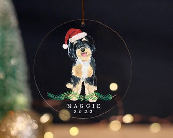 Julgranskulor med klotterhund – Anpassad akrylprydnad för husdjur, personlig julklapp för hundälskare, bernedoodle, sheepadoodle, labradoodle