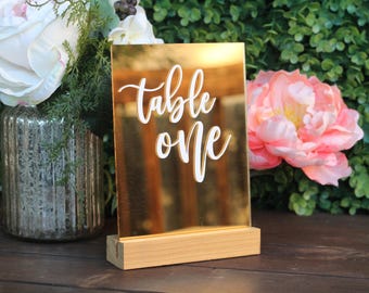 Acrylic Mirrored Gold Table Numbers | Wedding | Event signs | Wedding Sign | Custom