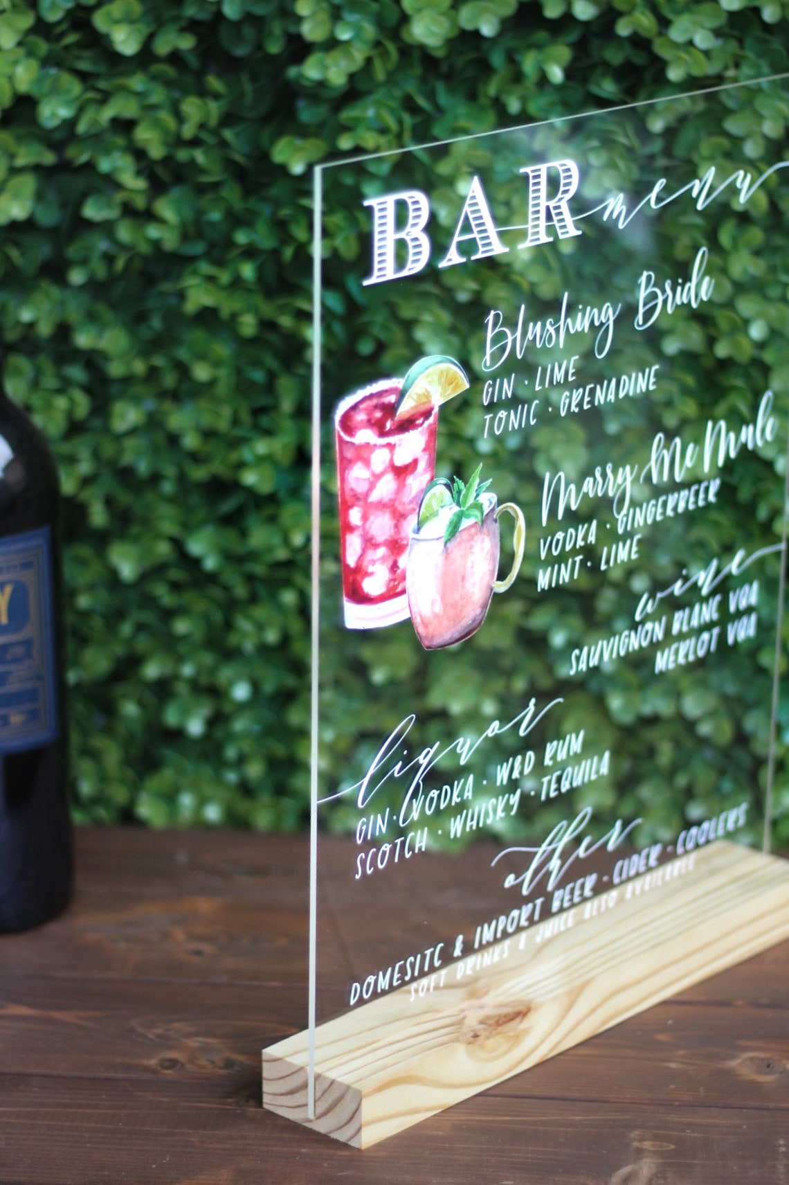 Custom Acrylic Bar Menu Wedding Lucite Clear Floral Etsy