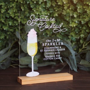 Benutzerdefinierte Acryl Bar Menü | Hochzeit | Lucite | Klar | Zuckerwatte | Cocktailspezialität