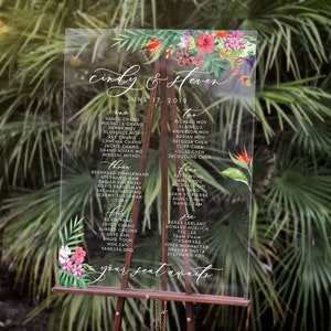 Tropical Acrylic Seating Chart Sign / clear / wedding / hawaii / seating arrangement