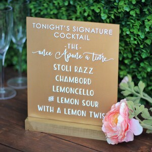 Custom Gold Acrylic Bar Menu / Wedding / Event / Cocktail /