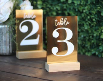 Acrylic Mirrored Gold Table Numbers | Wedding | Event signs | Wedding Sign | Custom