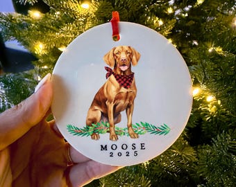 Personalizowana ozdoba Vizsla – spersonalizowana ceramiczna ozdoba świąteczna dla psa, prezent dla miłośnika zwierząt, pamiątka z Ridgebackiem, dekoracja świąteczna, Weimerer