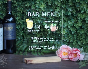 Custom Acrylic Cocktail Menu | Wedding | Floral | Modern | Flowers | Cocktail Menu | Couples cocktails