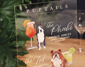 Custom Dog Bar Menu | Wedding | acrylic menu | Puptail | puppy | cocktail menu | watercolor