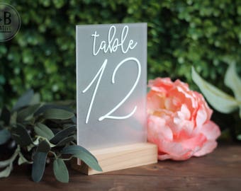 Custom Acrylic Table Numbers / frosted / handlettered / wedding / event