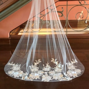 Bridal Veil,  Embroidered Veil, Off- White veil, Applique Veil,Cathedral veil, Straight Veil, Floral veil, Classic Veil - GLORIOUS MOMENTS