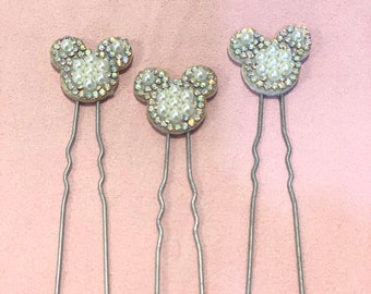 Mickey Hairpins,  Disney Inspired Pins, Mickey Mouse Hair Pins, Crystal Hairpin Set, Bridal Hair Accessories , Disney Bride, Bridal Hair
