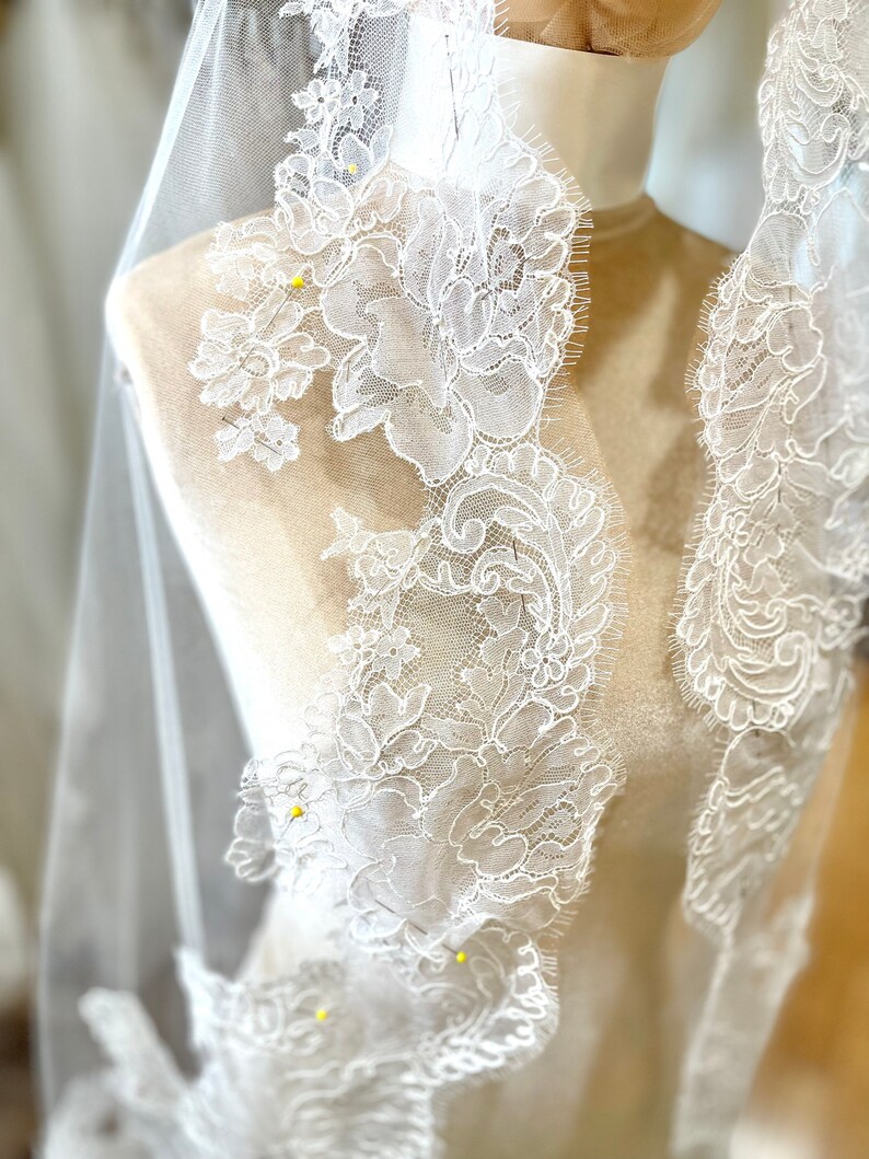Lace Wedding Veil, Bridal Veil. Mantilla Veil, French ChantillyLace, Floral Lace Veil, Cathedral Veil, Delicate Veil SWEET WHISPER VEIL image 5