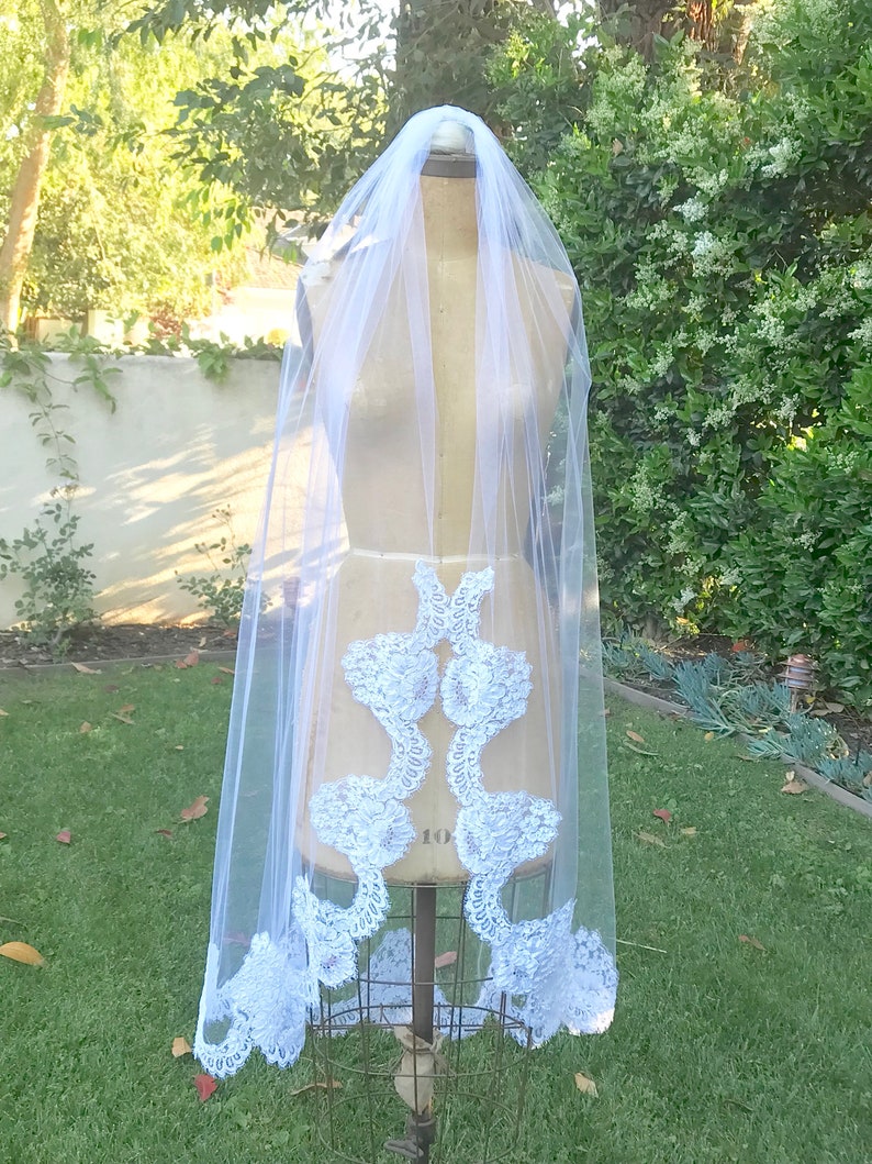 Lace Veil, Cathedral Veil , Vintage Veil, Boho Veil, Alencon Lace Veil, White Veil, Bridal Veil, Luxury Veil VICTORIA ROSE Veil image 7