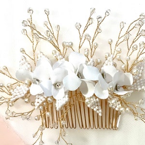 Bridal Hair Comb, Floral Bridal Comb,Pearl Bridal Comb, Bridal Comb Pearl, Bridal Comb with Flowers imagem 5