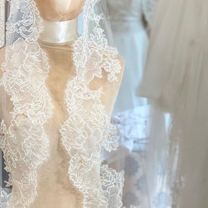 Lace Wedding Veil, Bridal Veil. Mantilla Veil, French ChantillyLace, Floral Lace Veil, Cathedral Veil, Delicate Veil SWEET WHISPER VEIL image 7