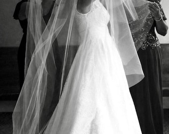 Drop Wedding Veil, Plain Cut Blusher, Modern Bridal Veil