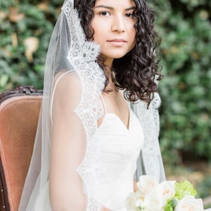 Lace Veil, Mantilla, Chantilly Lace, Soft Tulle Lace Veil, Drop Veil, Bridal Veil, Wedding Veil, Boho Veil- FOREST WILDFLOWER
