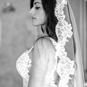 Lace Wedding Veil, Bridal Veil. Mantilla Veil, French ChantillyLace, Floral Lace Veil, Cathedral Veil, Delicate Veil SWEET WHISPER VEIL image 1