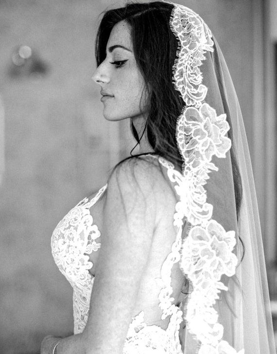 Floral Lace and Tulle Mantilla Cathedral Veil