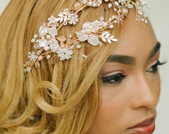 Gold Bridal Hair Vine, Bridal Headpiece, Bridal Wreath, Hair Jewelry, Wedding Hairpiece, Bridal Flower Hair Accessories-FANTASTIC DREAM