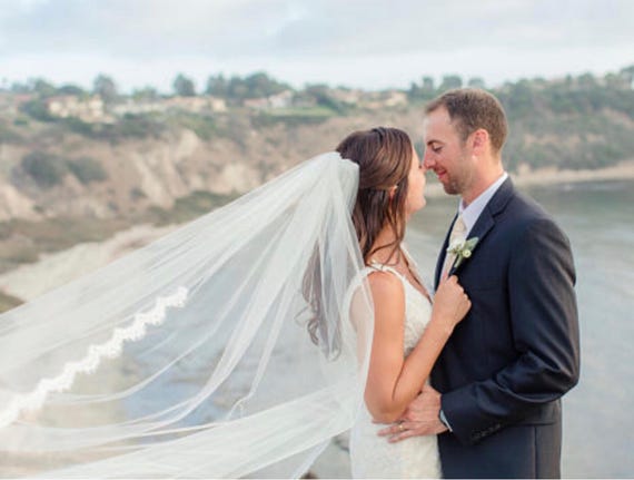 French Alençon Lace Veil Alencon French Lace Mantilla Wedding Veil | Cathedral Bridal  main image 2